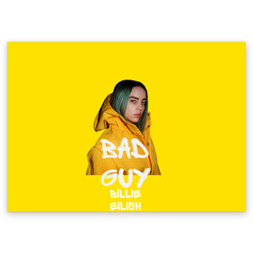 Поздравительная открытка с принтом Billie Eilish(Билли Айлиш) в Петрозаводске, 100% бумага | плотность бумаги 280 г/м2, матовая, на обратной стороне линовка и место для марки
 | bad guy | billie eilish | билли айлиш | музыка | популярная музыка