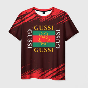 Мужская футболка 3D с принтом GUSSI / ГУСИ в Петрозаводске, 100% полиэфир | прямой крой, круглый вырез горловины, длина до линии бедер | Тематика изображения на принте: anti | antibrand | brand | fashion | gucci | gusi | gussi | logo | meme | memes | анти | антибренд | бренд | гуси | гуччи | забавные | лого | логотип | мем | мемы | мода | прикол | приколы | прикольные | символ