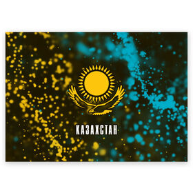 Поздравительная открытка с принтом КАЗАХСТАН / KAZAKHSTAN в Петрозаводске, 100% бумага | плотность бумаги 280 г/м2, матовая, на обратной стороне линовка и место для марки
 | Тематика изображения на принте: flag | kazakhstan | qazaqstan | герб | захах | казахстан | кахахи | лого | нур султан | республика | символ | страна | флаг