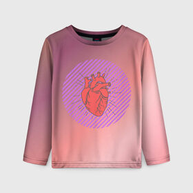 Детский лонгслив 3D с принтом Сердечко на розовом фоне в Петрозаводске, 100% полиэстер | длинные рукава, круглый вырез горловины, полуприлегающий силуэт
 | Тематика изображения на принте: круг | любовь | неон | полосатый | розовый | сердце | сияние | фиолетовый