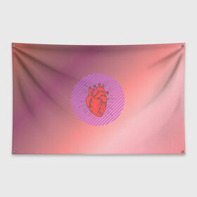 Флаг-баннер с принтом Сердечко на розовом фоне в Петрозаводске, 100% полиэстер | размер 67 х 109 см, плотность ткани — 95 г/м2; по краям флага есть четыре люверса для крепления | Тематика изображения на принте: круг | любовь | неон | полосатый | розовый | сердце | сияние | фиолетовый