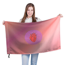Флаг 3D с принтом Сердечко на розовом фоне в Петрозаводске, 100% полиэстер | плотность ткани — 95 г/м2, размер — 67 х 109 см. Принт наносится с одной стороны | Тематика изображения на принте: круг | любовь | неон | полосатый | розовый | сердце | сияние | фиолетовый