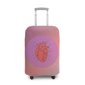Чехол для чемодана 3D с принтом Сердечко на розовом фоне в Петрозаводске, 86% полиэфир, 14% спандекс | двустороннее нанесение принта, прорези для ручек и колес | круг | любовь | неон | полосатый | розовый | сердце | сияние | фиолетовый