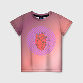 Детская футболка 3D с принтом Сердечко на розовом фоне в Петрозаводске, 100% гипоаллергенный полиэфир | прямой крой, круглый вырез горловины, длина до линии бедер, чуть спущенное плечо, ткань немного тянется | круг | любовь | неон | полосатый | розовый | сердце | сияние | фиолетовый