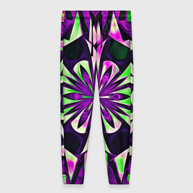 Женские брюки 3D с принтом Kaleidoscope в Петрозаводске, полиэстер 100% | прямой крой, два кармана без застежек по бокам, с мягкой трикотажной резинкой на поясе и по низу штанин. В поясе для дополнительного комфорта — широкие завязки | abstraction | fractal | kaleidoscope | light green | pattern | purple | symmetry | абстракция | калейдоскоп | салатовый | симметрия | узор | фиолетовый | фрактал