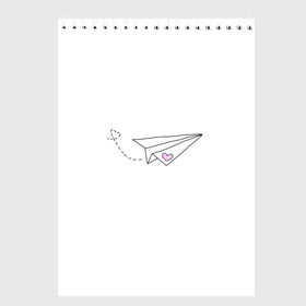 Скетчбук с принтом самолетик в Петрозаводске, 100% бумага
 | 48 листов, плотность листов — 100 г/м2, плотность картонной обложки — 250 г/м2. Листы скреплены сверху удобной пружинной спиралью | белый самолетик | бумажный самолетик | минимализм | розовое сердечко | самолет | самолетик | сердечко | тумблер | чб