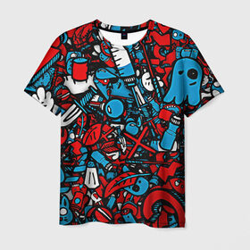 Мужская футболка 3D с принтом Красно синие безумие в Петрозаводске, 100% полиэфир | прямой крой, круглый вырез горловины, длина до линии бедер | Тематика изображения на принте: безумие | много вещей | призрак | чувак
