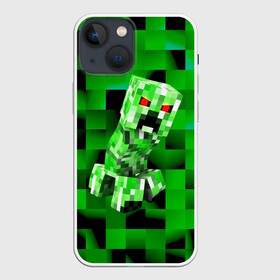 Чехол для iPhone 13 mini с принтом Minecraft creeper в Петрозаводске,  |  | blox | creeper | dungeons | game | geometry | logo | pixel | steve | алекс | герои | детям | зелень | игра | квадраты | крипер | куб | логотипы игр | майнкрафт | мальчикам | мобы | персонажи | пиксель | пиксельный | подземелья