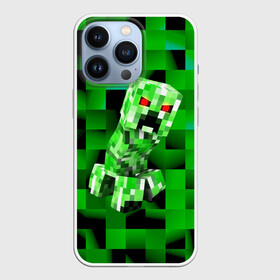 Чехол для iPhone 13 Pro с принтом Minecraft creeper в Петрозаводске,  |  | Тематика изображения на принте: blox | creeper | dungeons | game | geometry | logo | pixel | steve | алекс | герои | детям | зелень | игра | квадраты | крипер | куб | логотипы игр | майнкрафт | мальчикам | мобы | персонажи | пиксель | пиксельный | подземелья