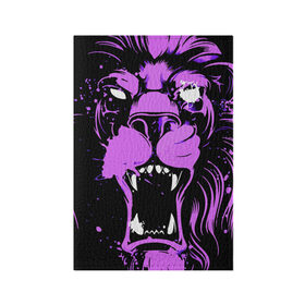Обложка для паспорта матовая кожа с принтом Pink lion в Петрозаводске, натуральная матовая кожа | размер 19,3 х 13,7 см; прозрачные пластиковые крепления | ears | eyes | fangs | jaw | lion | mane | muzzle | neon | pink | глаза | грива | клыки | лев | неон | пасть | розовый | уши