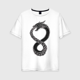 Женская футболка хлопок Oversize с принтом Уроборос в Петрозаводске, 100% хлопок | свободный крой, круглый ворот, спущенный рукав, длина до линии бедер
 | 8 | dragon | eight | infinity | ouroboros | serpent | snake | tale | viper | бесконечность | восемь | дракон | змея | уроборос | хвост