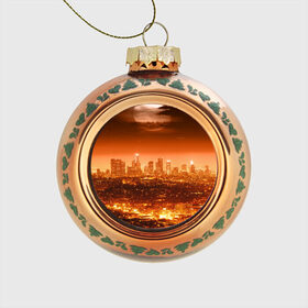 Стеклянный ёлочный шар с принтом ночной город в Петрозаводске, Стекло | Диаметр: 80 мм | city | город | луна | ночной город | огни ночного города