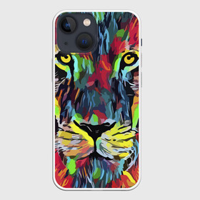 Чехол для iPhone 13 mini с принтом Rainbow lion в Петрозаводске,  |  | color | ears | eyes | jaw | lion | mane | muzzle | nose | paint | view | взгляд | глаза | грива | краска | лев | нос | пасть | цвет