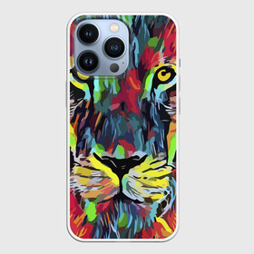 Чехол для iPhone 13 Pro с принтом Rainbow lion в Петрозаводске,  |  | Тематика изображения на принте: color | ears | eyes | jaw | lion | mane | muzzle | nose | paint | view | взгляд | глаза | грива | краска | лев | нос | пасть | цвет