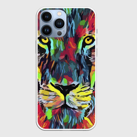 Чехол для iPhone 13 Pro Max с принтом Rainbow lion в Петрозаводске,  |  | Тематика изображения на принте: color | ears | eyes | jaw | lion | mane | muzzle | nose | paint | view | взгляд | глаза | грива | краска | лев | нос | пасть | цвет