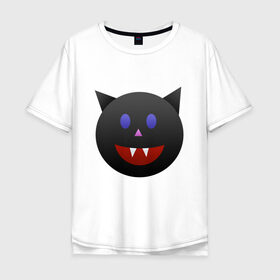 Мужская футболка хлопок Oversize с принтом Смайл вампир в Петрозаводске, 100% хлопок | свободный крой, круглый ворот, “спинка” длиннее передней части | вампир | вампиры | летучая мышь | мыши | смайл | смайлик | смайлики | смайлы | хэллоуин