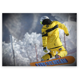 Поздравительная открытка с принтом сноубордист в Петрозаводске, 100% бумага | плотность бумаги 280 г/м2, матовая, на обратной стороне линовка и место для марки
 | Тематика изображения на принте: snowboard | прыжок | сноуборд | сноубординг | сноубордист | экстрим