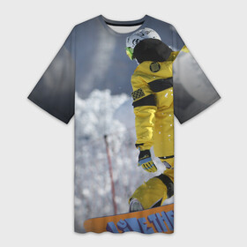 Платье-футболка 3D с принтом сноубордист в Петрозаводске,  |  | snowboard | прыжок | сноуборд | сноубординг | сноубордист | экстрим