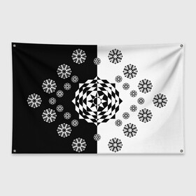 Флаг-баннер с принтом Черное солнце в Петрозаводске, 100% полиэстер | размер 67 х 109 см, плотность ткани — 95 г/м2; по краям флага есть четыре люверса для крепления | геометрия | монохром | роза | ромбы | снежинки | треугольники | цветок | черно белое