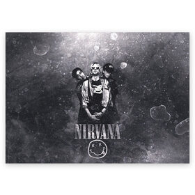 Поздравительная открытка с принтом Nirvana в Петрозаводске, 100% бумага | плотность бумаги 280 г/м2, матовая, на обратной стороне линовка и место для марки
 | cobain | kurt | nirvana | кобейн | курт | нирвана