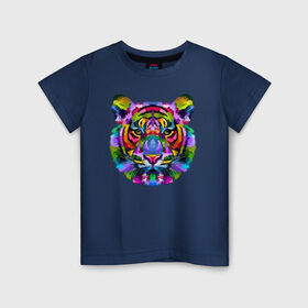 Детская футболка хлопок с принтом Color tiger в Петрозаводске, 100% хлопок | круглый вырез горловины, полуприлегающий силуэт, длина до линии бедер | color | ears | eyes | muzzle | neon | tiger | vanguard | view | авангард | взгляд | глаза | неон | тигр | уши | цвет