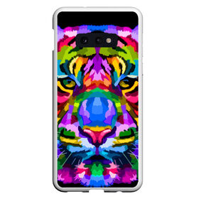 Чехол для Samsung S10E с принтом Neon tiger в Петрозаводске, Силикон | Область печати: задняя сторона чехла, без боковых панелей | color | ears | eyes | muzzle | neon | tiger | vanguard | view | авангард | взгляд | глаза | неон | тигр | уши | цвет