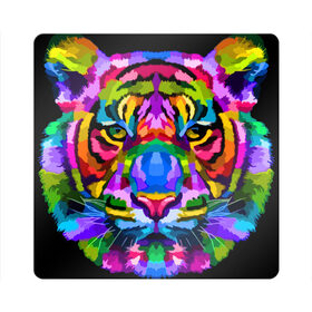 Магнит виниловый Квадрат с принтом Neon tiger в Петрозаводске, полимерный материал с магнитным слоем | размер 9*9 см, закругленные углы | color | ears | eyes | muzzle | neon | tiger | vanguard | view | авангард | взгляд | глаза | неон | тигр | уши | цвет