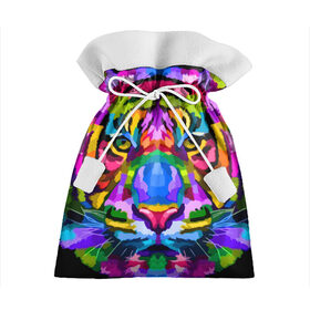 Подарочный 3D мешок с принтом Neon tiger в Петрозаводске, 100% полиэстер | Размер: 29*39 см | color | ears | eyes | muzzle | neon | tiger | vanguard | view | авангард | взгляд | глаза | неон | тигр | уши | цвет