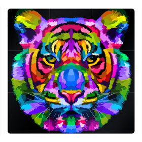 Магнитный плакат 3Х3 с принтом Neon tiger в Петрозаводске, Полимерный материал с магнитным слоем | 9 деталей размером 9*9 см | Тематика изображения на принте: color | ears | eyes | muzzle | neon | tiger | vanguard | view | авангард | взгляд | глаза | неон | тигр | уши | цвет
