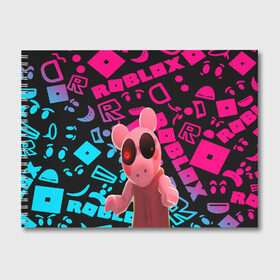 Альбом для рисования с принтом Roblox piggy Свинка Пигги в Петрозаводске, 100% бумага
 | матовая бумага, плотность 200 мг. | game | piggy | roblox | блок | игра | игрушка | лего | майнкрафт | персонажи | персонажи из кубиков | пигги | роблокс | робот | свинка