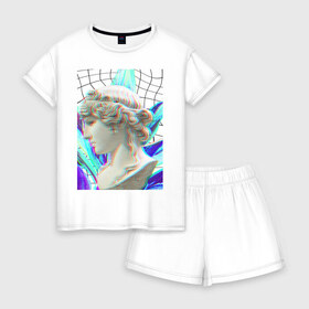 Женская пижама с шортиками хлопок с принтом Vaporwave art 10-1 в Петрозаводске, 100% хлопок | футболка прямого кроя, шорты свободные с широкой мягкой резинкой | 