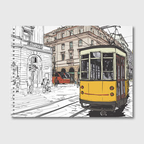 Альбом для рисования с принтом Белый и желтый поезд в Петрозаводске, 100% бумага
 | матовая бумага, плотность 200 мг. | белый и желтый поезд | город | дорога | трамвай | транспорт | улица