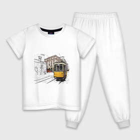 Детская пижама хлопок с принтом Белый и желтый поезд в Петрозаводске, 100% хлопок |  брюки и футболка прямого кроя, без карманов, на брюках мягкая резинка на поясе и по низу штанин
 | белый и желтый поезд | город | дорога | трамвай | транспорт | улица