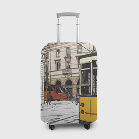Чехол для чемодана 3D с принтом Белый и желтый поезд в Петрозаводске, 86% полиэфир, 14% спандекс | двустороннее нанесение принта, прорези для ручек и колес | белый и желтый поезд | город | дорога | трамвай | транспорт | улица