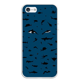 Чехол для iPhone 5/5S матовый с принтом Fish в Петрозаводске, Силикон | Область печати: задняя сторона чехла, без боковых панелей | dolphin | fish | killer whale | see life | shark | акула | дельфин | касатка | морские обитатели | рыба