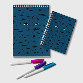 Блокнот с принтом Fish в Петрозаводске, 100% бумага | 48 листов, плотность листов — 60 г/м2, плотность картонной обложки — 250 г/м2. Листы скреплены удобной пружинной спиралью. Цвет линий — светло-серый
 | dolphin | fish | killer whale | see life | shark | акула | дельфин | касатка | морские обитатели | рыба