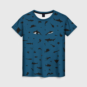 Женская футболка 3D с принтом Fish в Петрозаводске, 100% полиэфир ( синтетическое хлопкоподобное полотно) | прямой крой, круглый вырез горловины, длина до линии бедер | dolphin | fish | killer whale | see life | shark | акула | дельфин | касатка | морские обитатели | рыба