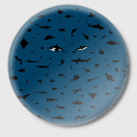 Значок с принтом Fish в Петрозаводске,  металл | круглая форма, металлическая застежка в виде булавки | dolphin | fish | killer whale | see life | shark | акула | дельфин | касатка | морские обитатели | рыба