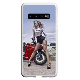 Чехол для Samsung Galaxy S10 с принтом Biker Olga в Петрозаводске, Силикон | Область печати: задняя сторона чехла, без боковых панелей | Тематика изображения на принте: celebrity | clouds | fashion | girl | model | motorcycle | nature | pose | sky | star | девушка | звезда | знаменитость | мода | модель | мотоцикл | небо | облака | природа