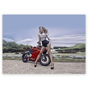 Поздравительная открытка с принтом Biker Olga в Петрозаводске, 100% бумага | плотность бумаги 280 г/м2, матовая, на обратной стороне линовка и место для марки
 | celebrity | clouds | fashion | girl | model | motorcycle | nature | pose | sky | star | девушка | звезда | знаменитость | мода | модель | мотоцикл | небо | облака | природа