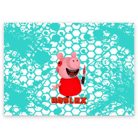 Поздравительная открытка с принтом Roblox piggy/Свинка Пигги в Петрозаводске, 100% бумага | плотность бумаги 280 г/м2, матовая, на обратной стороне линовка и место для марки
 | game | piggy | roblox | блок | игра | игрушка | лего | майнкрафт | персонажи | персонажи из кубиков | пигги | роблокс | робот | свинка