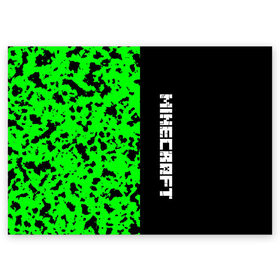 Поздравительная открытка с принтом MINECRAFT LOGO в Петрозаводске, 100% бумага | плотность бумаги 280 г/м2, матовая, на обратной стороне линовка и место для марки
 | Тематика изображения на принте: blox | creeper | dungeons | game | green | minecraft | neon | pixel | steve | алекс | детям | зелень | игра | кислотный | крипер | куб | логотипы игр | майнкрафт | мальчикам | мобы | пиксель | пиксельный | подземелья | приключения