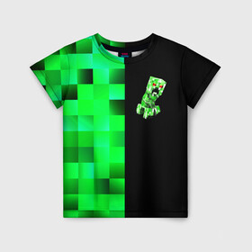 Детская футболка 3D с принтом MINECRAFT CREEPER в Петрозаводске, 100% гипоаллергенный полиэфир | прямой крой, круглый вырез горловины, длина до линии бедер, чуть спущенное плечо, ткань немного тянется | blox | creeper | dungeons | game | geometry | green | neon | pixel | steve | алекс | детям | зелень | игра | кислотный | крипер | куб | логотипы игр | майнкрафт | мальчикам | мобы | неоновый | пиксель | пиксельный | подземелья