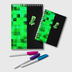 Блокнот с принтом MINECRAFT CREEPER в Петрозаводске, 100% бумага | 48 листов, плотность листов — 60 г/м2, плотность картонной обложки — 250 г/м2. Листы скреплены удобной пружинной спиралью. Цвет линий — светло-серый
 | blox | creeper | dungeons | game | geometry | green | neon | pixel | steve | алекс | детям | зелень | игра | кислотный | крипер | куб | логотипы игр | майнкрафт | мальчикам | мобы | неоновый | пиксель | пиксельный | подземелья