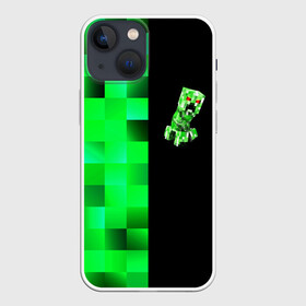 Чехол для iPhone 13 mini с принтом MINECRAFT CREEPER в Петрозаводске,  |  | blox | creeper | dungeons | game | geometry | green | neon | pixel | steve | алекс | детям | зелень | игра | кислотный | крипер | куб | логотипы игр | майнкрафт | мальчикам | мобы | неоновый | пиксель | пиксельный | подземелья