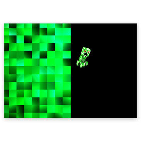 Поздравительная открытка с принтом MINECRAFT CREEPER в Петрозаводске, 100% бумага | плотность бумаги 280 г/м2, матовая, на обратной стороне линовка и место для марки
 | blox | creeper | dungeons | game | geometry | green | neon | pixel | steve | алекс | детям | зелень | игра | кислотный | крипер | куб | логотипы игр | майнкрафт | мальчикам | мобы | неоновый | пиксель | пиксельный | подземелья