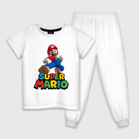 Детская пижама хлопок с принтом Super Mario в Петрозаводске, 100% хлопок |  брюки и футболка прямого кроя, без карманов, на брюках мягкая резинка на поясе и по низу штанин
 | game | mario kart live home circuit | super mario | super mario 3d world | super mario 64 | super mario galaxy | super mario sunshine | гумба | игра super mario | игра марио | йоши | купалинги | лакиту | луиджи | марио | надпись | нинтендо | 