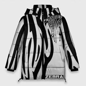 Женская зимняя куртка 3D с принтом Zebra в Петрозаводске, верх — 100% полиэстер; подкладка — 100% полиэстер; утеплитель — 100% полиэстер | длина ниже бедра, силуэт Оверсайз. Есть воротник-стойка, отстегивающийся капюшон и ветрозащитная планка. 

Боковые карманы с листочкой на кнопках и внутренний карман на молнии | животное | зебра | полосы | черный | штрихкод