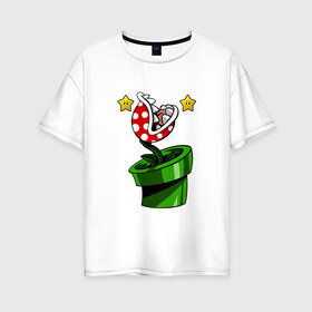 Женская футболка хлопок Oversize с принтом Хищное растение МАРИО в Петрозаводске, 100% хлопок | свободный крой, круглый ворот, спущенный рукав, длина до линии бедер
 | luigi | mario | super | super mario | братья марио | денди | луиджи | марио | марио денди | супер марио