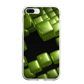 Чехол для iPhone 7Plus/8 Plus матовый с принтом зеленый куб в Петрозаводске, Силикон | Область печати: задняя сторона чехла, без боковых панелей | 3d | абстракция | зеленый | илюзия | квадрат | куб